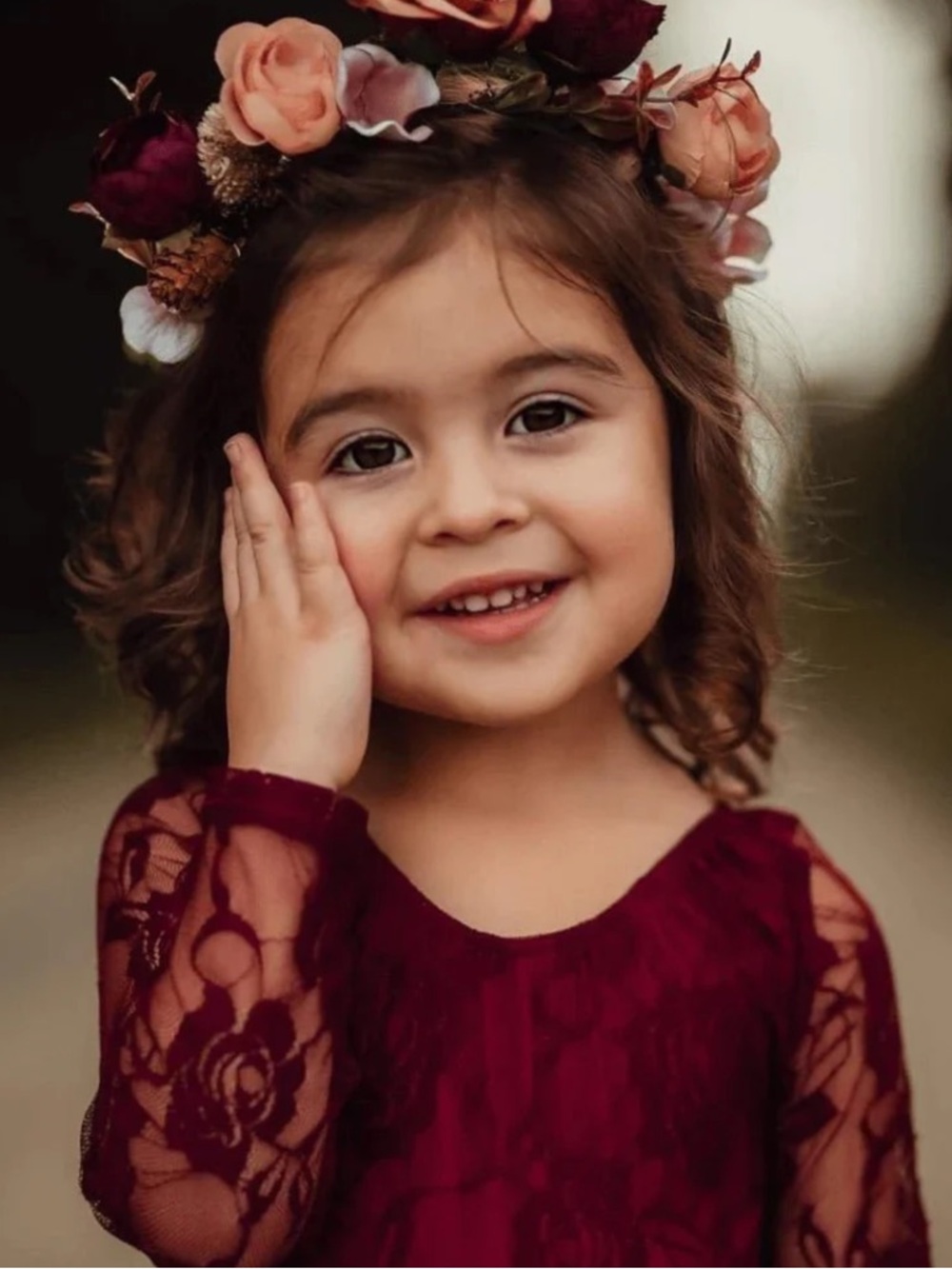 Bailey’s Blossoms Toddler Girls Burgundy Lace Long-Sleeve One-Piece Bodysuit